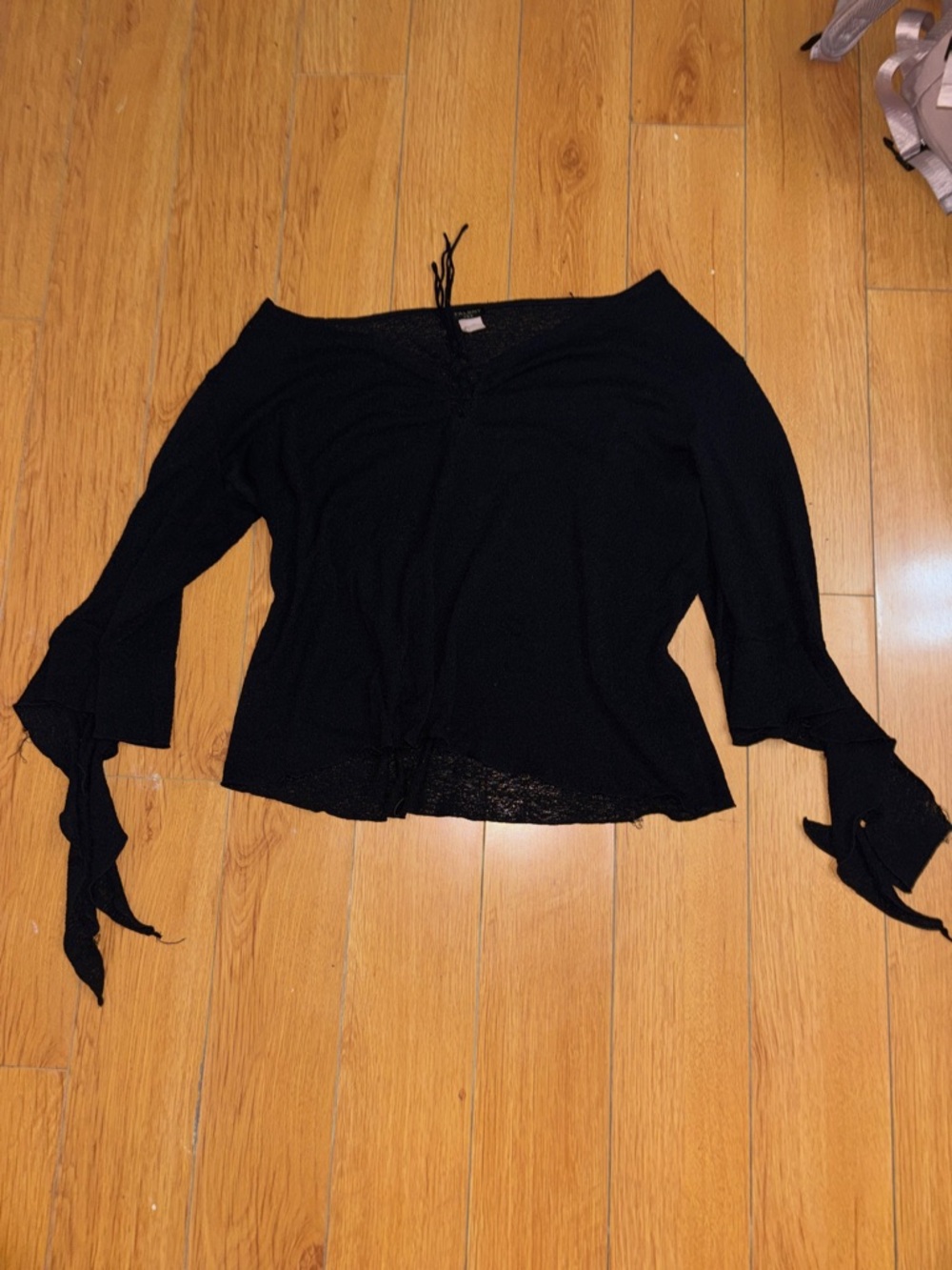 Women's Off-the-Shoulder Tie-Sleeve Sweater - Black